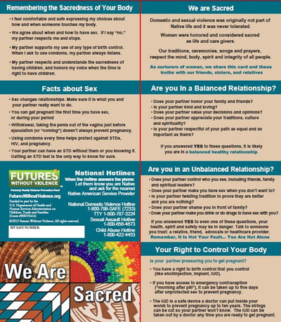 We Are Sacred - American Indian/Alaska Native Reproductive Health Safety Card